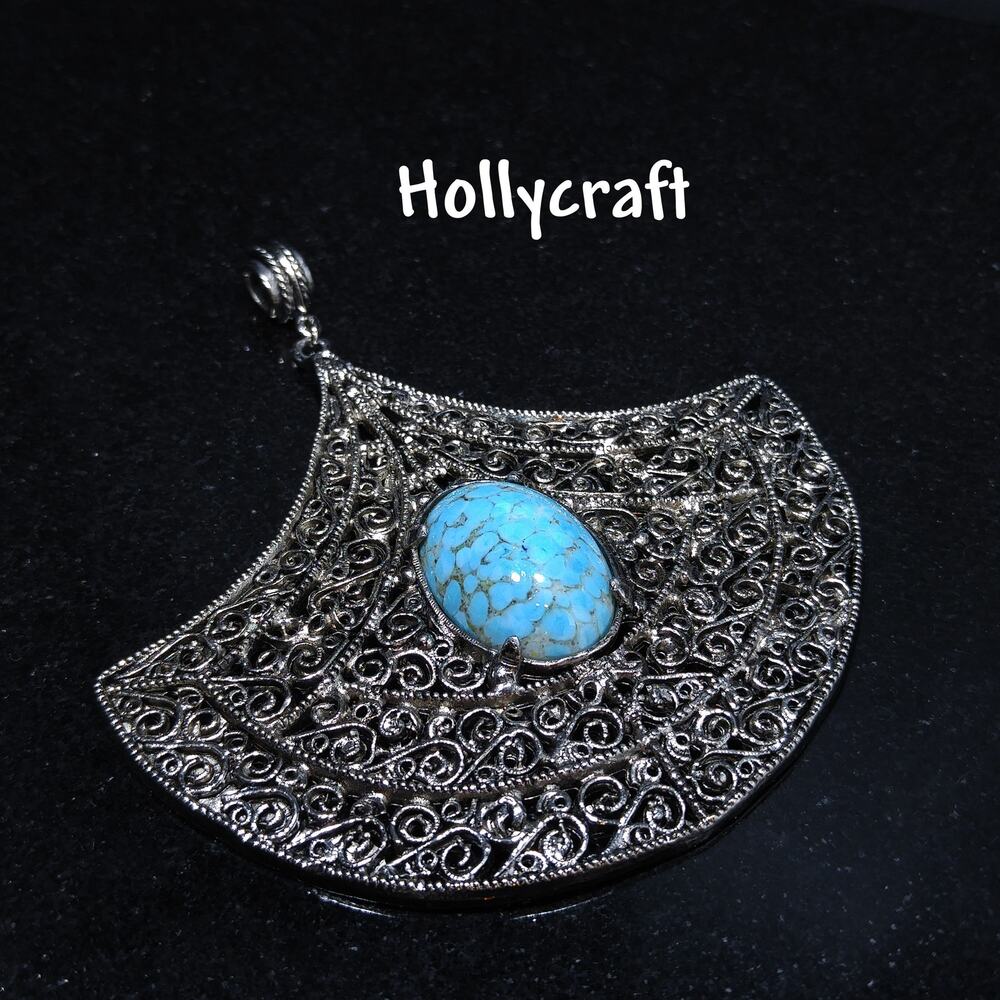 Vintage 1960s Hollycraft Faux Turquoise Large Pendant